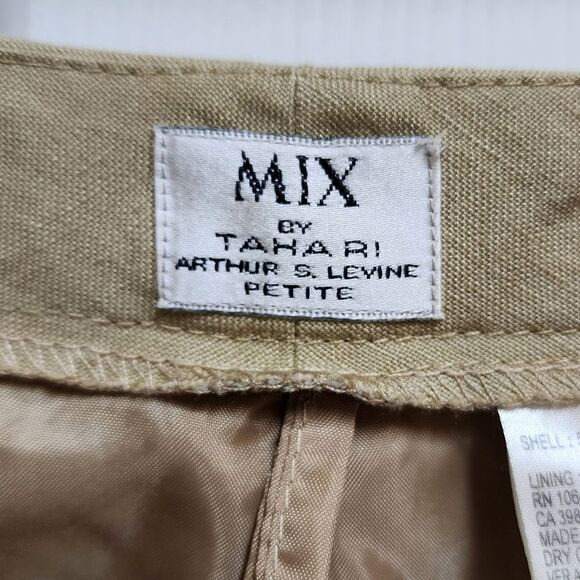 Tahari ASL Mix Pants Women 16P Tan Brown Linen Blend Flat Wide Leg Pockets Lined - Picture 6 of 7